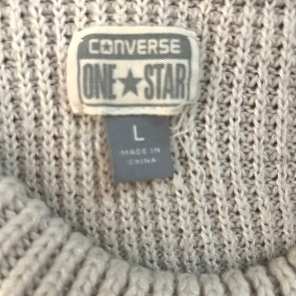 Converse One Star Beige Long Sleeve Round Neck Pullover Sweater Size Large - Picture 6 of 7